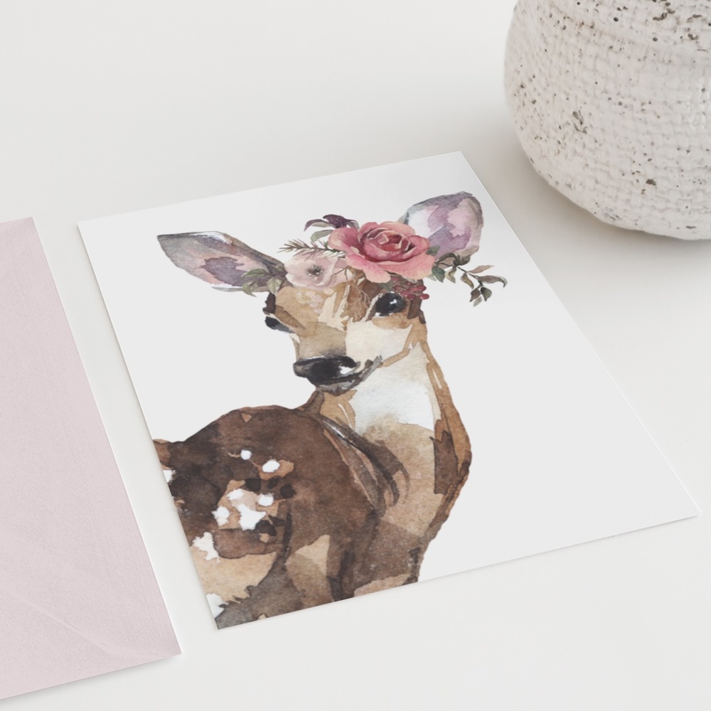 Wall Art Baby Deer Watercolor Illustration Print Poster UNFRAMED - Picture 7 of 9